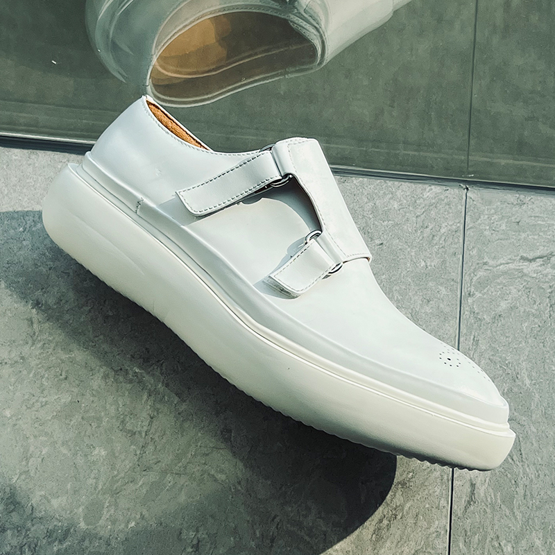 Monk Strap Shoe - Minimalistische designer witte leren monk-strap loafers