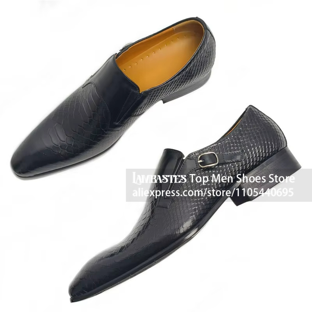 Zwarte slangprint lederen monk - Monk Strap Shoe recensie en prijs